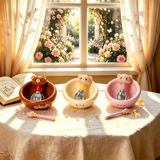 1 Miniature Kawaii Bear Baking Set – Mixing Bowl, Whisk & Magic Wand | Dollhouse Kitchen & Bakery Accessories