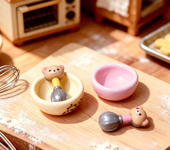 1 Miniature Kawaii Bear Baking Set – Mixing Bowl, Whisk & Magic Wand | Dollhouse Kitchen & Bakery Accessories