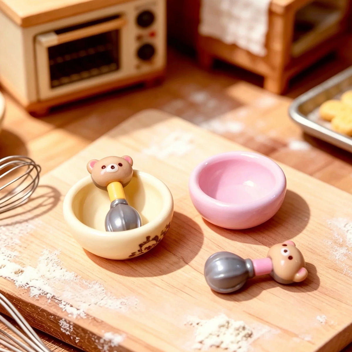 1 Miniature Kawaii Bear Baking Set – Mixing Bowl, Whisk & Magic Wand | Dollhouse Kitchen & Bakery Accessories