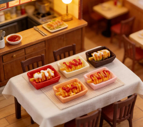 Set of 4 Miniature Korean Corn Dog Tray | Dollhouse Food Accessory