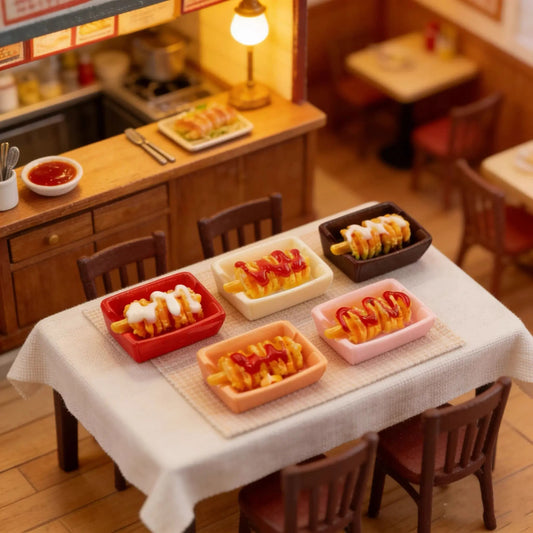 Set of 4 Miniature Korean Corn Dog Tray | Dollhouse Food Accessory